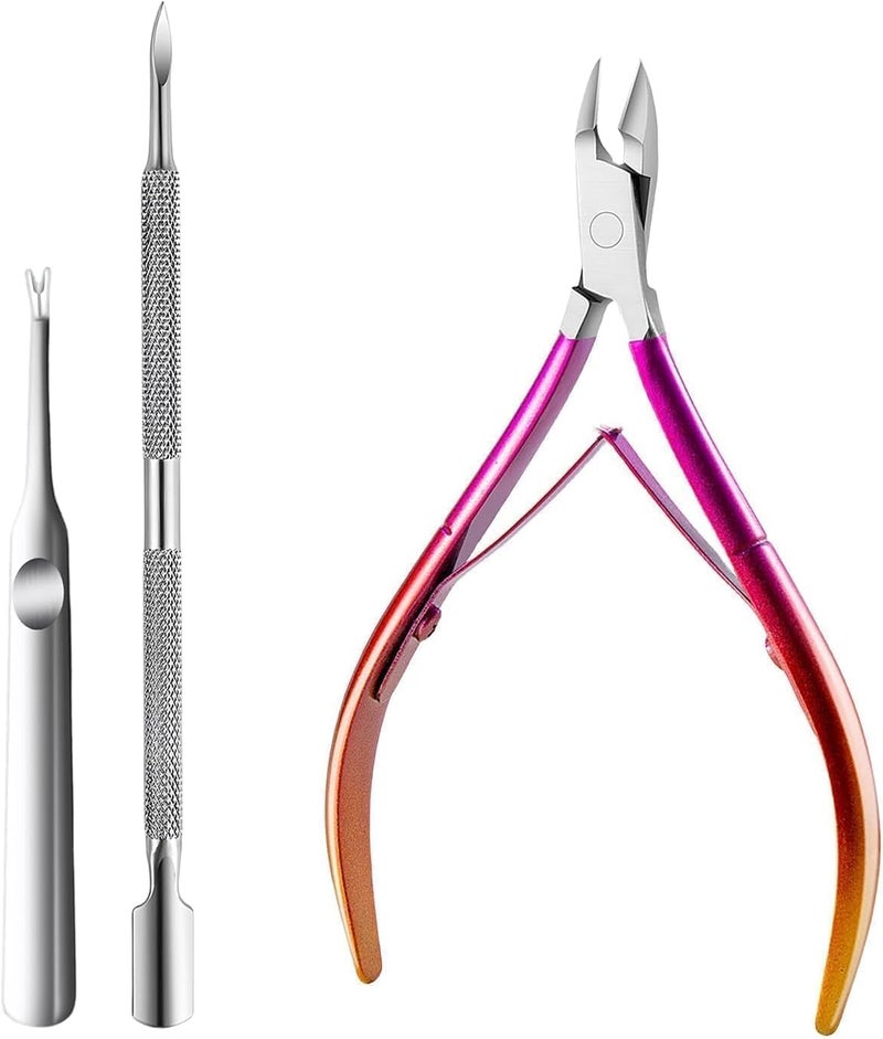 cmetta Cuticle Nipper, Polished Coated Durable Trimmer with Pusher, Nail Clipper with Fine Edge, Comfort Grip Cuticle Cutter and Remover Tool Kit for Nail Care (Rose+Pushers 1-SET) - Image 1